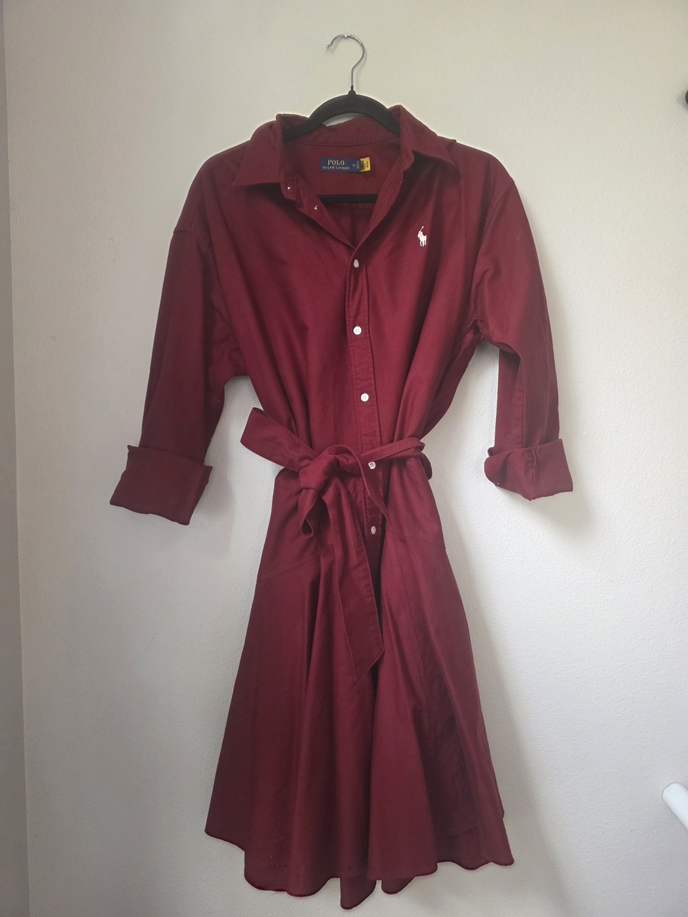 Ralph Lauren Burgundy Button-Front Midi Shirt Dress